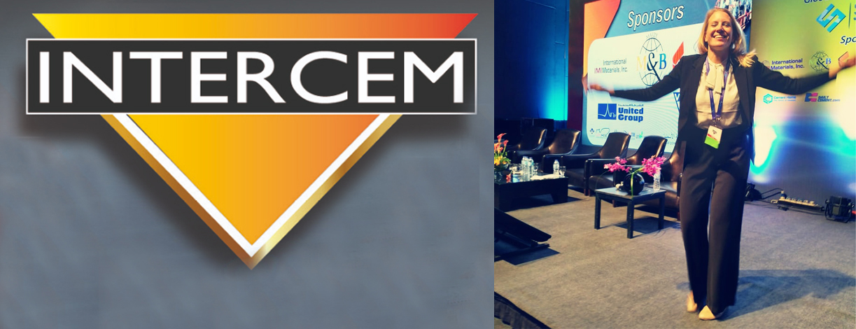 Intercem logo and Siwertell presenter on stage