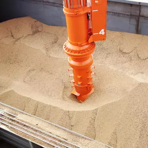Orange Siwertell Ship unloader in operation