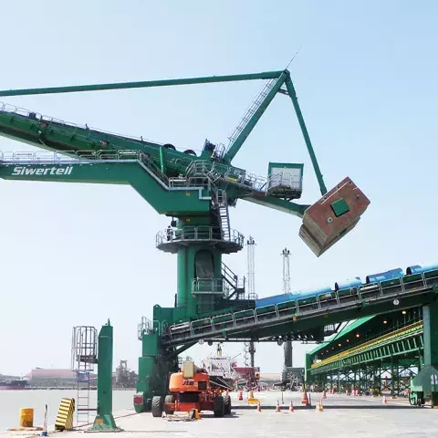 Green Siwertell Ship unloader for coal, Brazil
