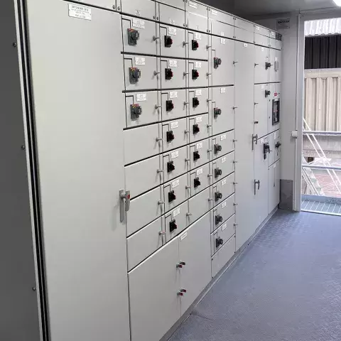 Inside electrical container on Siwertell ship unloader