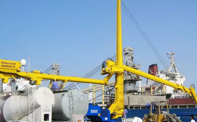 Yellow Siwertell mobile unloader in operation