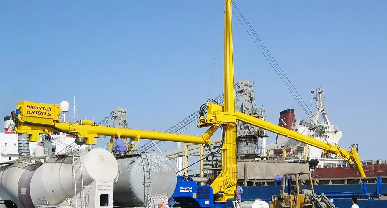 Yellow Siwertell mobile unloader in operation